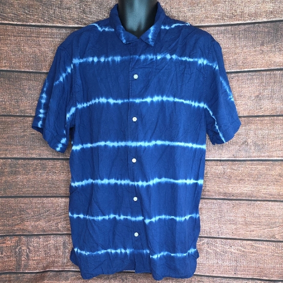 Banana Republic Casual Button Down Slim Fit Blue Tie-Dye Shirt XXL AO-2029 - Picture 2 of 7